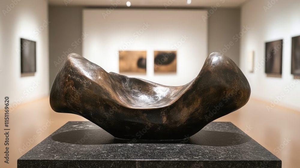 Aufkleber abstract bronze sculpture displayed in modern art gallery with minimalist background and unique curv