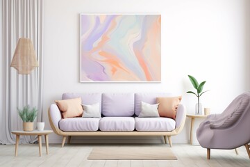 A serene abstract piece in soft lavender, peach, and mint hues, perfect for modern art enthusiasts seeking a tranquil ambiance.