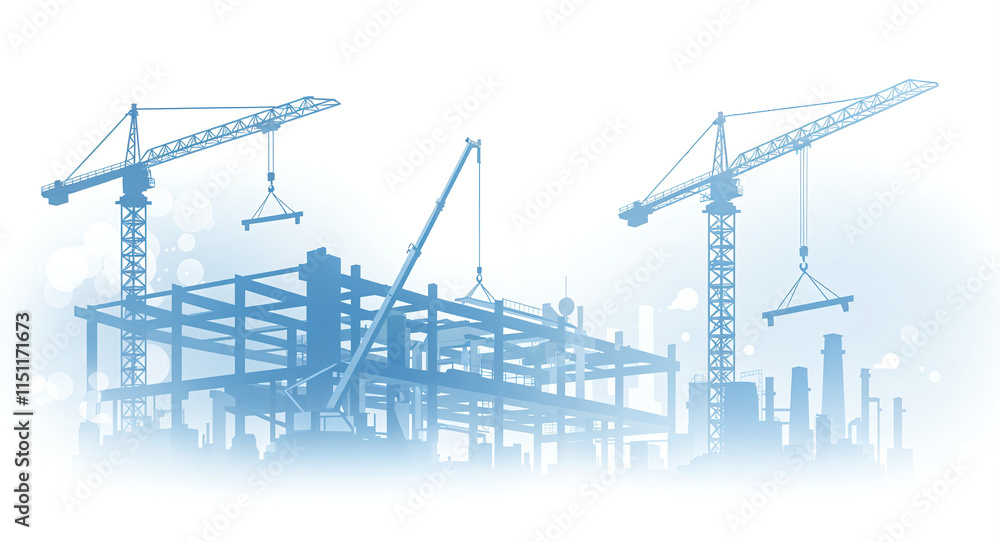 Poster abstract background with silhouettes of construction industry, with empty space for text . generativ
