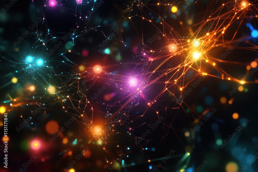 Aufkleber abstract colorful network with glowing nodes.