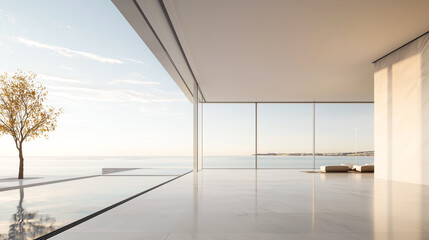 A contemporary outdoor space featuring a sleek infinity pool