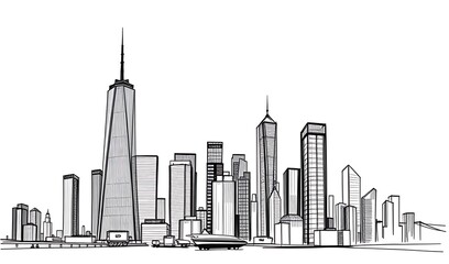 Fototapeta premium Stunning Hand-Drawn City Skyline Illustration. AI Generated