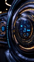 Fototapeta premium Futuristic HUD Interface Sci Fi Tech Data Analysis Digital Display Charts Graphs