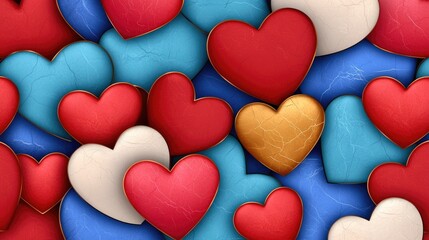 Obraz premium Colorful heart shapes valentine's day decorations digital art vibrant background close-up love concept