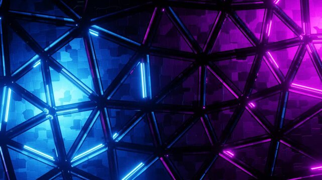 Triangle shape mosaic cyber surface. Futuristic pattern with blight glow light animation geometric texture 3d render  Seamless loop 