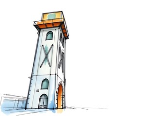 Elegant Watercolor Tower Illustration: Architectural Sketch. AI Generated