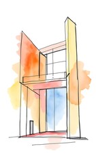 Fototapeta premium Watercolor Sketch: Modern House Architectural Design. AI Generated