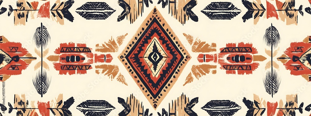 Poster Seamless ethnic pattern with feathers.