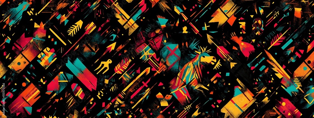 Poster colorful abstract pattern on black background.