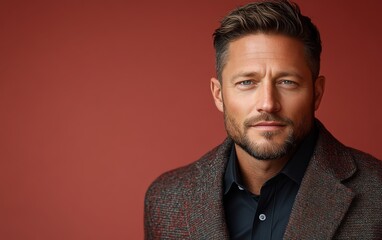 Fototapeta premium Confident businessman with a suit and a smile in a studio background, He looking at the camera