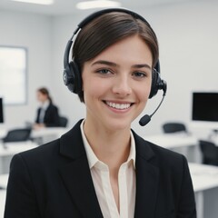 customer service, a beautiful woman is communicating with clients with a happy face. ai generator