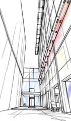 Modern Building Sketch: Stylish Architectural Illustration. AI Generated