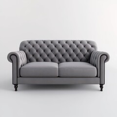 Fototapeta premium Elegant Gray Sofa with Button Tufting and Rich Detailing