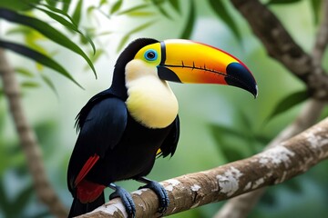 Naklejka premium A toucan bird perched on a tree branch