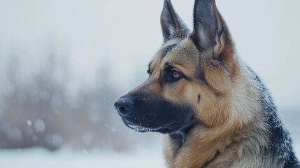 A German Shepherd showing patience, standing quietly, every detail visible on white