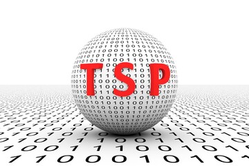 TSP conceptual sphere binary code 3d illustration