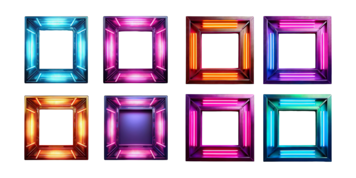 Colorful geometric frames on transparent background