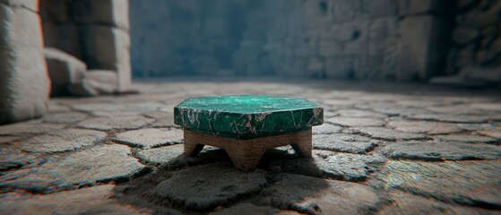 Hexagonal Marble Display Stand  Stone Floor  Sunlit Room