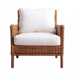 Modern Rattan Chair with White Cushion on Isolated Background