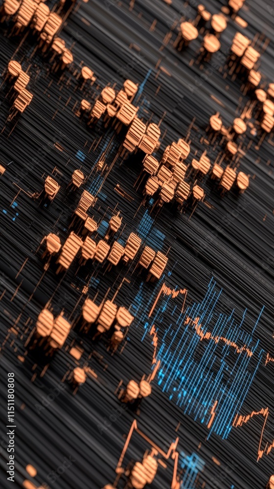 Poster abstract 3d data visualization financial charts graphs and network connections