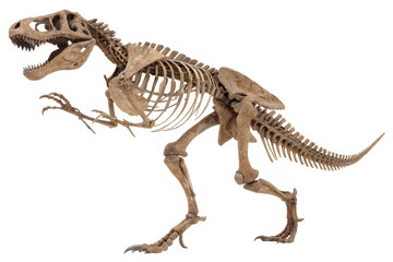 Skeleton of Dinosaur Tyrannosaurus Rex running. cut out, on isolated white background, Clipping path