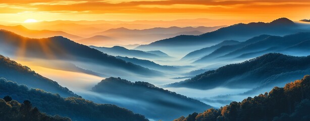 Obraz premium Scenic Mountain Landscape with Sunrise