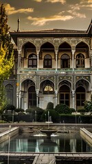 Naklejka premium A majestic Sultan's palace featuring intricate arches and exquisite detailed mosaics.