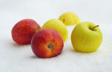 apples scattered on white snow