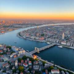 Fototapeta premium Aerial view on city by water