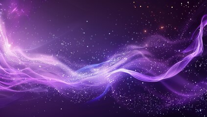 Fototapeta premium Abstract background with purple tones, glowing particles, and smoke waves, ideal for presentation templates.