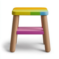 Colorful Wooden Stool with Bright Multicolored Top and Legs
