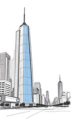 Elegant Skyscraper Illustration: Modern Cityscape Sketch. AI Generated