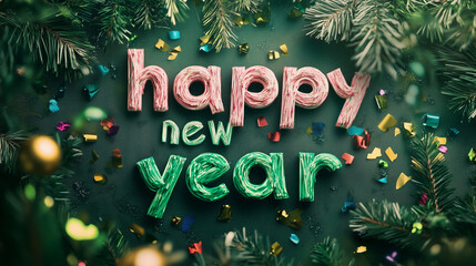 Happy New Year written on green background for new year clebration