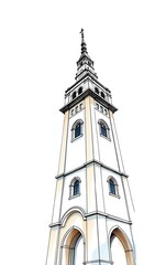 Fototapeta premium Elegant Hand-Drawn Church Tower Illustration. AI Generated