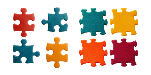 Colorful Puzzle Pieces on Transparent Background