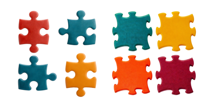Colorful Puzzle Pieces on Transparent Background