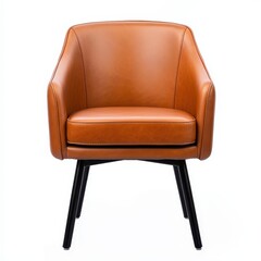 Naklejka premium Stylish Modern Brown Leather Chair with Sleek Black Legs