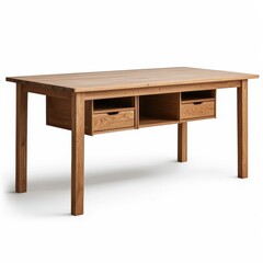 Wooden Desk with Minimalist Design and Open Storage Compartments