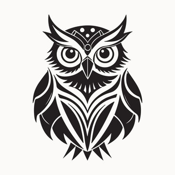 Owl logo vector silhouette, tibal