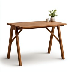 Modern wooden table with minimalistic design and decorative elements