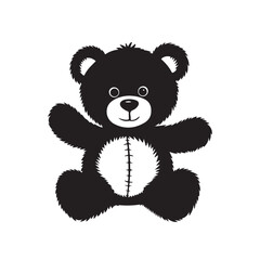 Cute black teddy bear with heart vector silhouette on white background