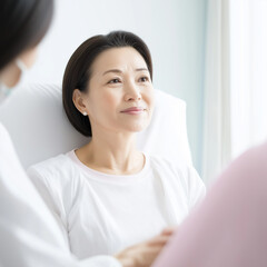 Asian Senior Woman Smiling During Medical Consultation - Compassionate Healthcare and Support