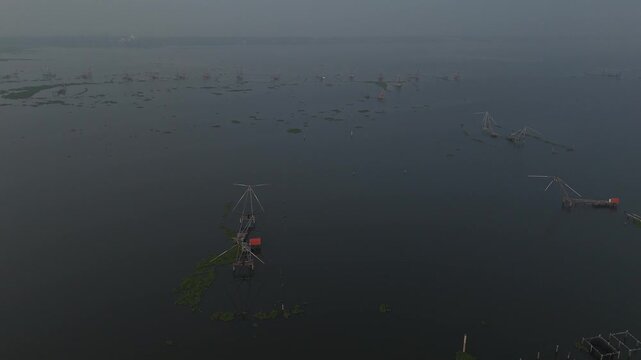 Lake in Kumbalangi, Chellanam, Ernakulam, God's own country, Kerala tourist places,Chinese fishing nets or cheena vala