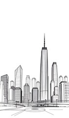 Sketched Cityscape: Elegant Minimalist Illustration. AI Generated