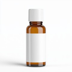 Brown Glass Bottle with White Label Isolated on White Background