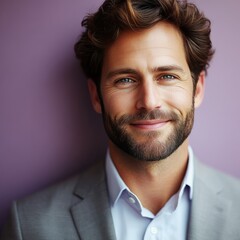 Confident businessman with a suit and a smile in a studio background, He looking at the camera