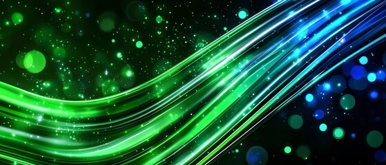 Obraz premium Abstract Green Blue Glowing Lines Shiny Swirls Bokeh Background