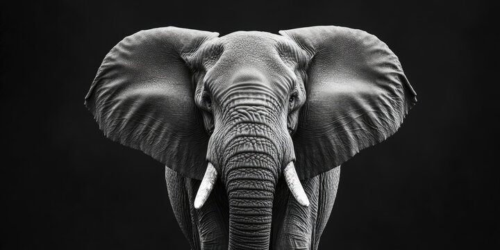 Stunning black and white image of an African elephant, showcasing the majestic beauty of this magnificent African elephant in its natural habitat, highlighting its intricate features and textures. - Powered by Adobe