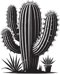 Big Cactus silhouette vector illustration isolated on white background