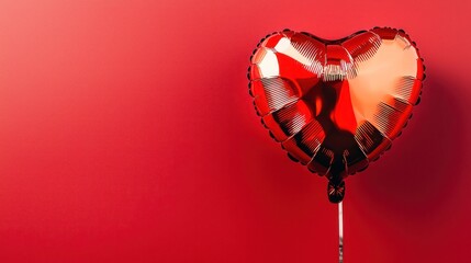 Minimalist red background featuring a floating heart balloon with space for text.